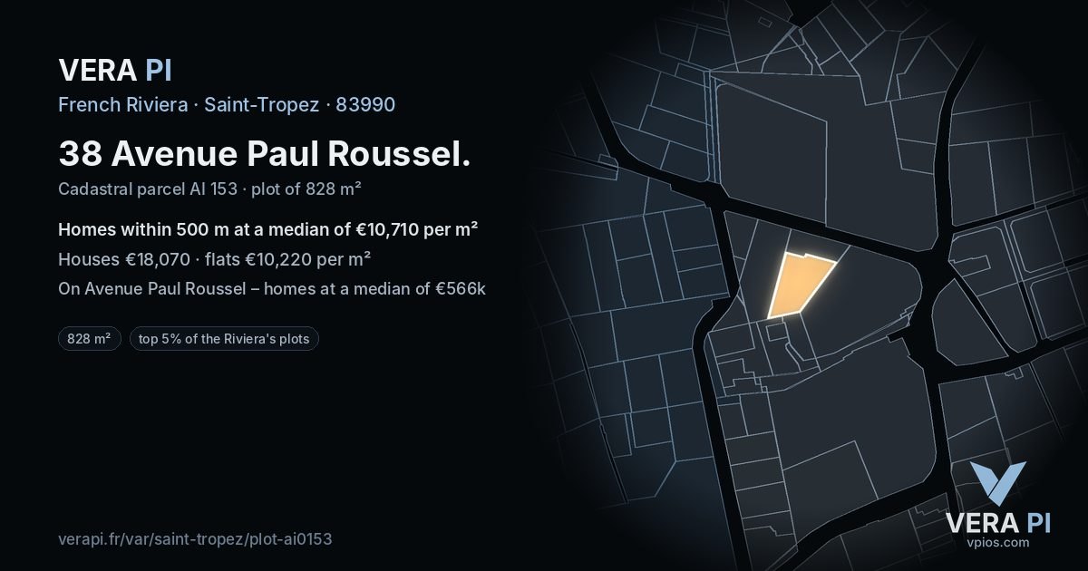 38 Avenue Paul Roussel, Saint-Tropez at night – the plot lit, the parcels around coloured by the prices near them