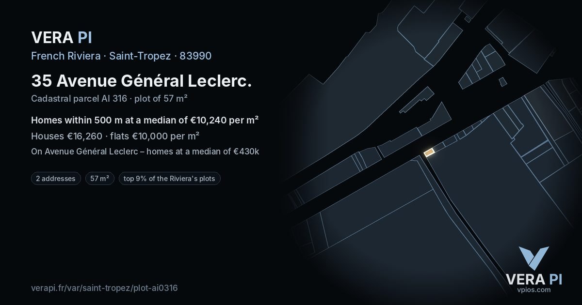 35 Avenue Général Leclerc, Saint-Tropez at night – the plot lit, the parcels around coloured by the prices near them