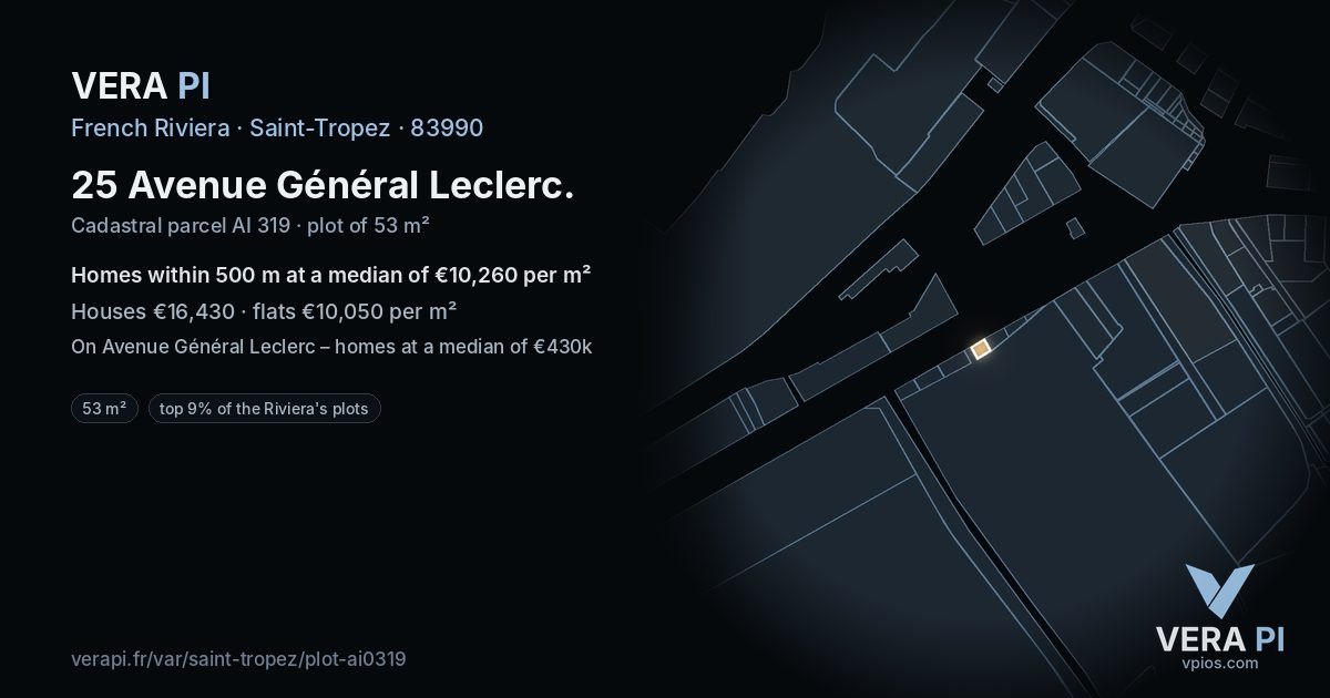 25 Avenue Général Leclerc, Saint-Tropez at night – the plot lit, the parcels around coloured by the prices near them