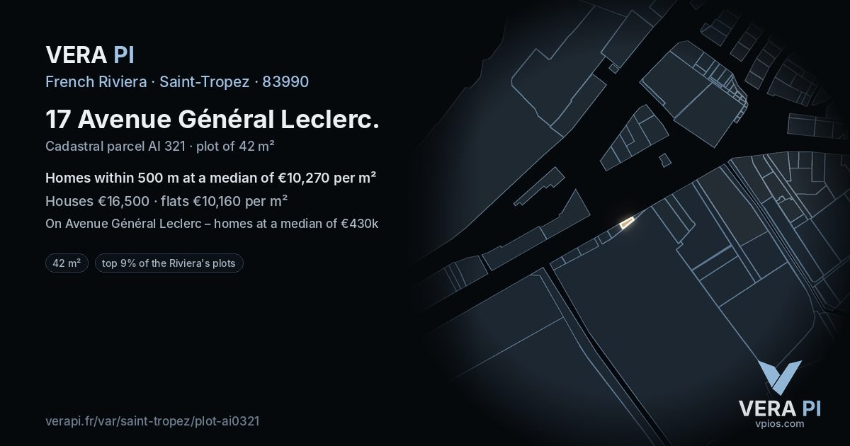 17 Avenue Général Leclerc, Saint-Tropez at night – the plot lit, the parcels around coloured by the prices near them