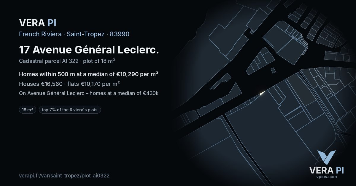 17 Avenue Général Leclerc, Saint-Tropez at night – the plot lit, the parcels around coloured by the prices near them