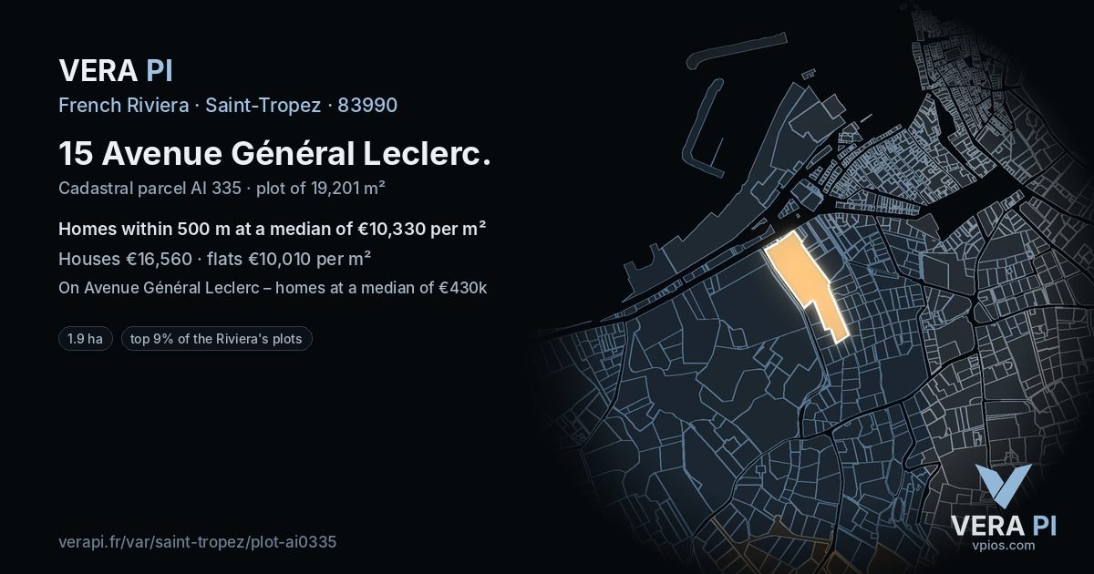 15 Avenue Général Leclerc, Saint-Tropez at night – the plot lit, the parcels around coloured by the prices near them