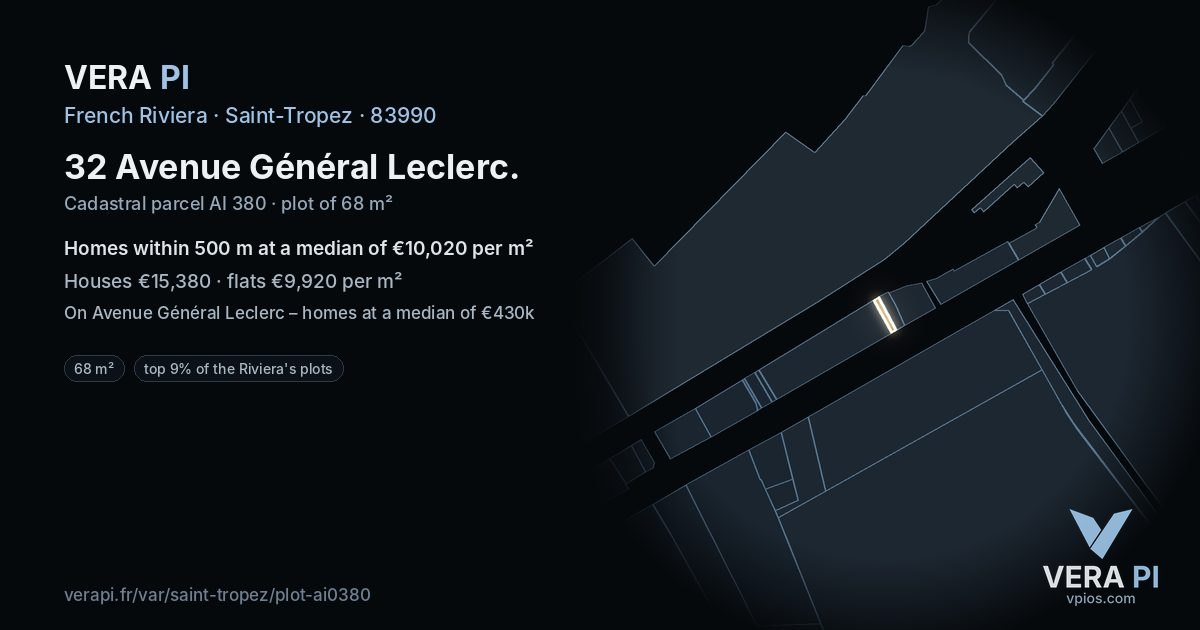 32 Avenue Général Leclerc, Saint-Tropez at night – the plot lit, the parcels around coloured by the prices near them