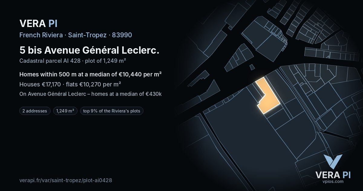 5 bis Avenue Général Leclerc, Saint-Tropez at night – the plot lit, the parcels around coloured by the prices near them