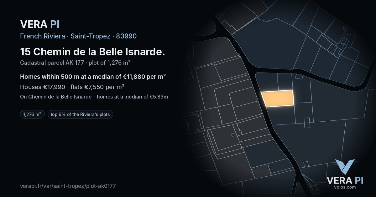 15 Chemin de la Belle Isnarde, Saint-Tropez at night – the plot lit, the parcels around coloured by the prices near them