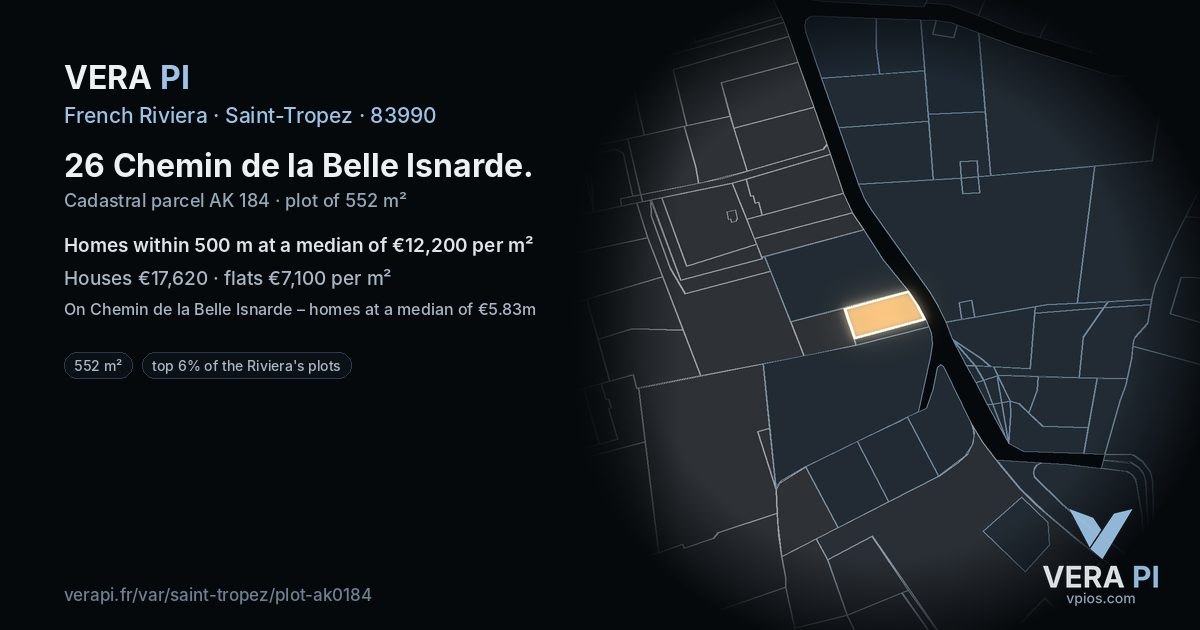 26 Chemin de la Belle Isnarde, Saint-Tropez at night – the plot lit, the parcels around coloured by the prices near them