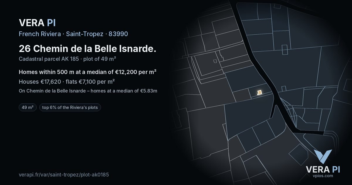 26 Chemin de la Belle Isnarde, Saint-Tropez at night – the plot lit, the parcels around coloured by the prices near them