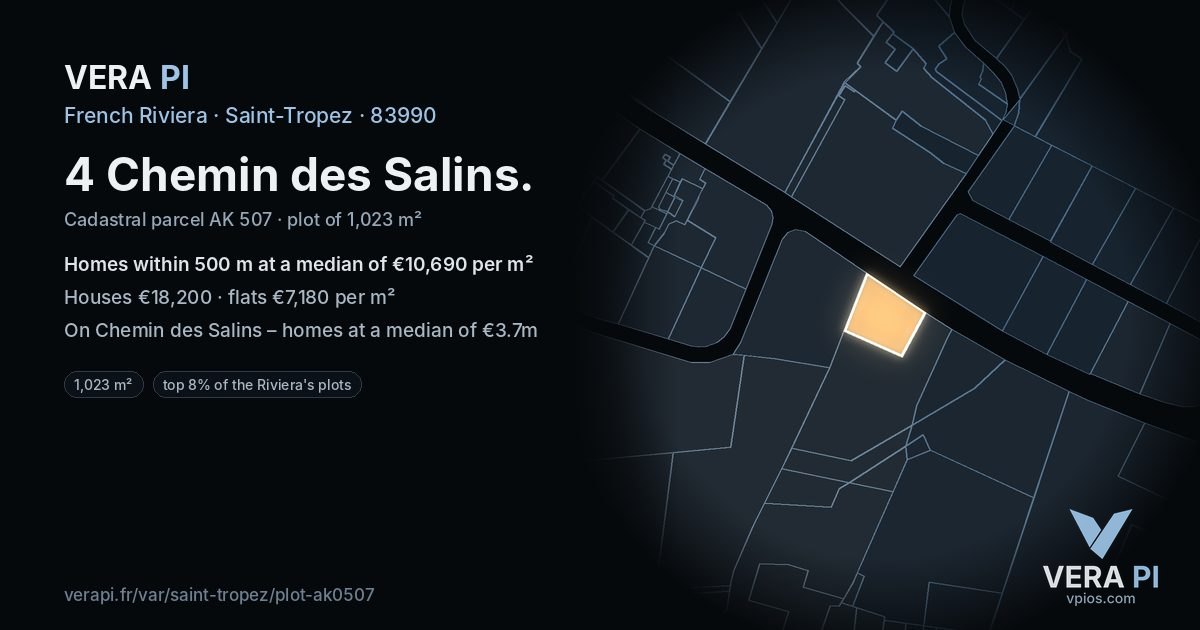 4 Chemin des Salins, Saint-Tropez at night – the plot lit, the parcels around coloured by the prices near them
