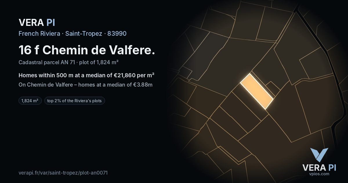 16 f Chemin de Valfere, Saint-Tropez at night – the plot lit, the parcels around coloured by the prices near them