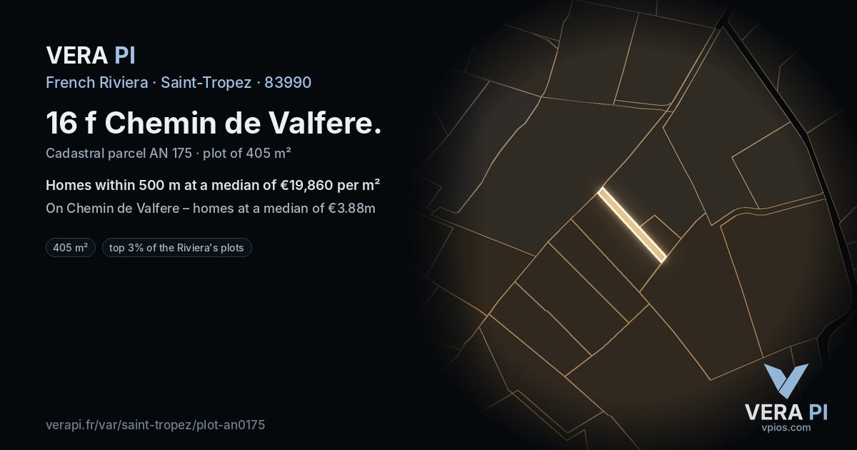 16 f Chemin de Valfere, Saint-Tropez at night – the plot lit, the parcels around coloured by the prices near them