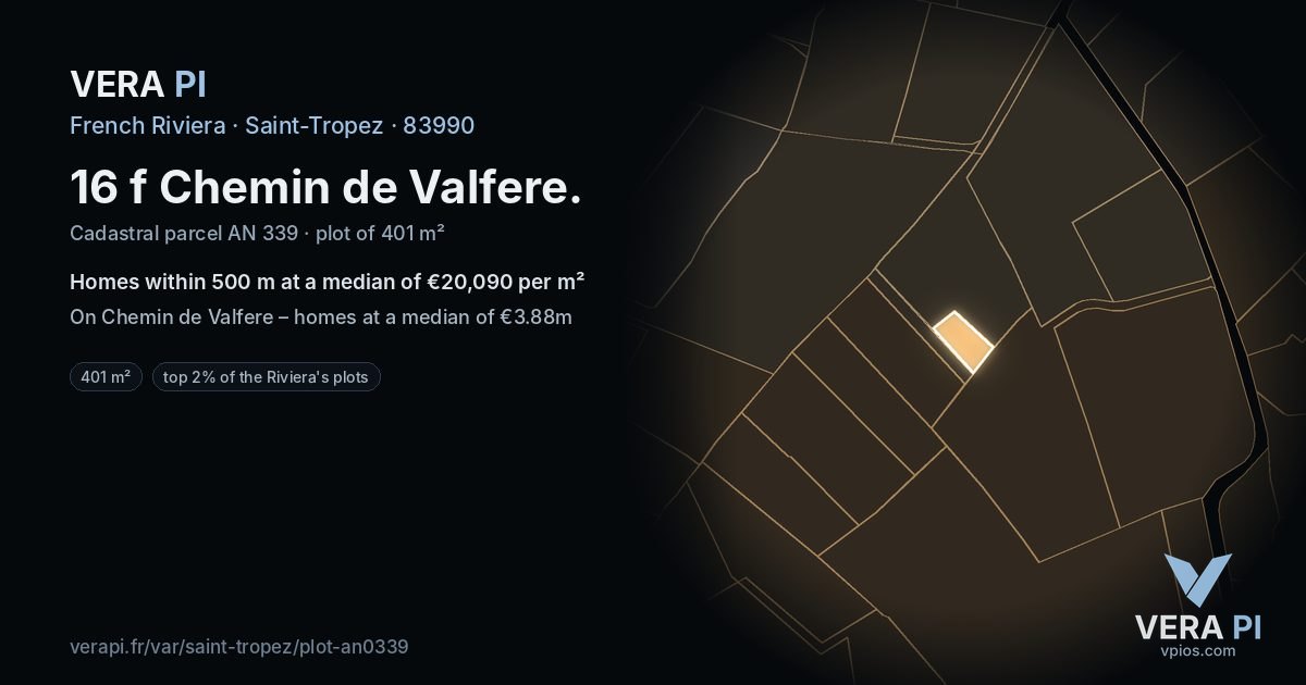16 f Chemin de Valfere, Saint-Tropez at night – the plot lit, the parcels around coloured by the prices near them