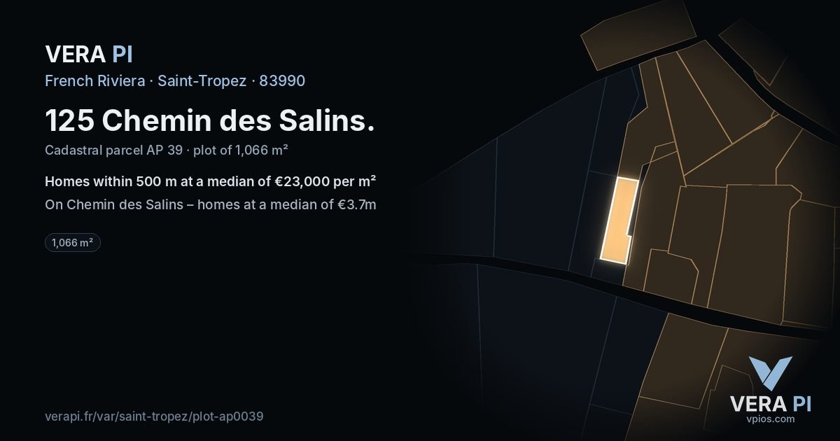 125 Chemin des Salins, Saint-Tropez at night – the plot lit, the parcels around coloured by the prices near them