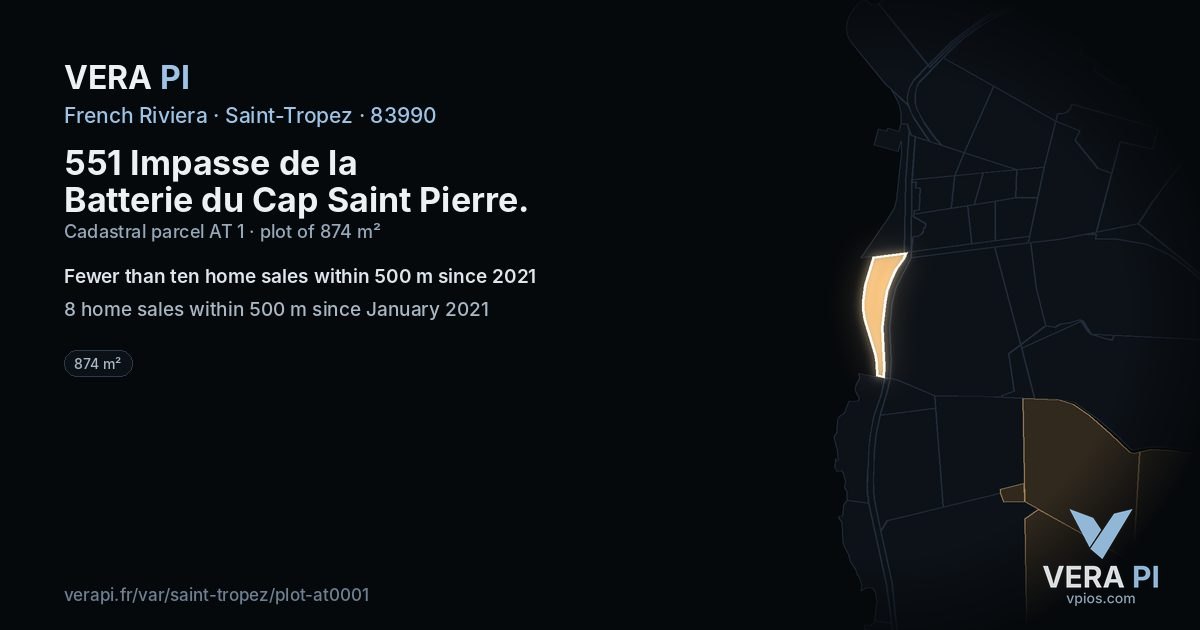 551 Impasse de la Batterie du Cap Saint Pierre, Saint-Tropez at night – the plot lit, the parcels around coloured by the prices near them