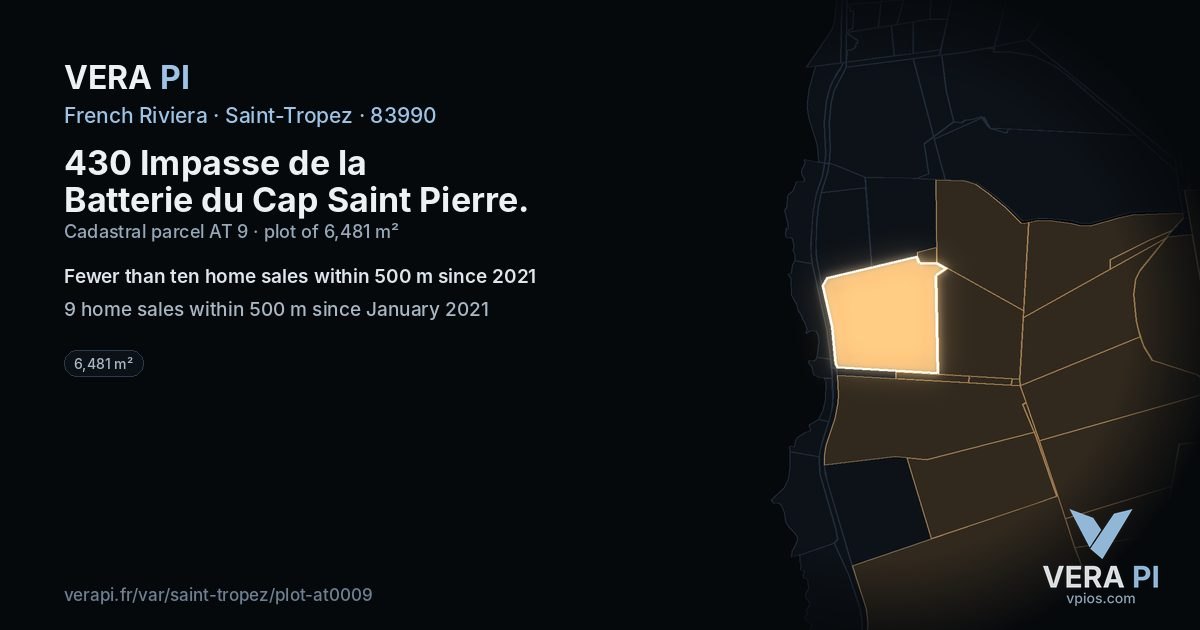 430 Impasse de la Batterie du Cap Saint Pierre, Saint-Tropez at night – the plot lit, the parcels around coloured by the prices near them