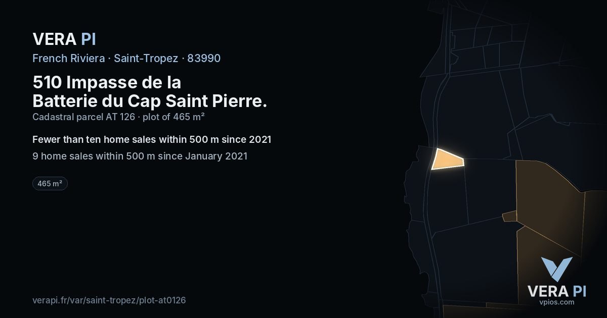 510 Impasse de la Batterie du Cap Saint Pierre, Saint-Tropez at night – the plot lit, the parcels around coloured by the prices near them
