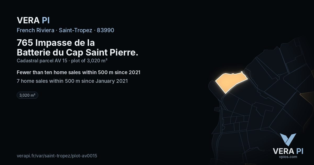 765 Impasse de la Batterie du Cap Saint Pierre, Saint-Tropez at night – the plot lit, the parcels around coloured by the prices near them