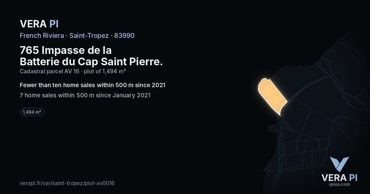 765 Impasse de la Batterie du Cap Saint Pierre, Saint-Tropez at night – the plot lit, the parcels around coloured by the prices near them