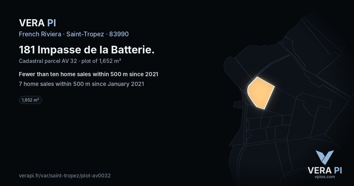 181 Impasse de la Batterie, Saint-Tropez at night – the plot lit, the parcels around coloured by the prices near them