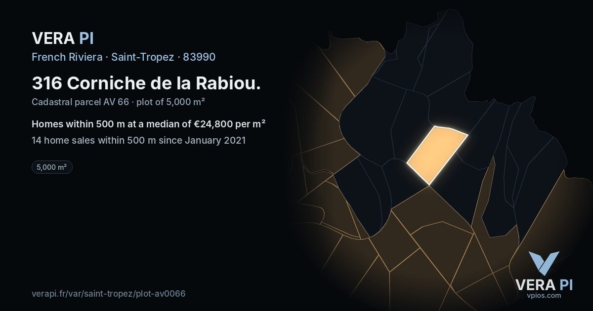 316 Corniche de la Rabiou, Saint-Tropez at night – the plot lit, the parcels around coloured by the prices near them