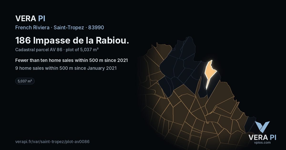 186 Impasse de la Rabiou, Saint-Tropez at night – the plot lit, the parcels around coloured by the prices near them