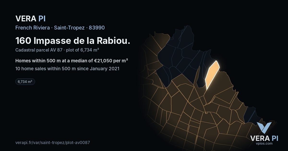 160 Impasse de la Rabiou, Saint-Tropez at night – the plot lit, the parcels around coloured by the prices near them