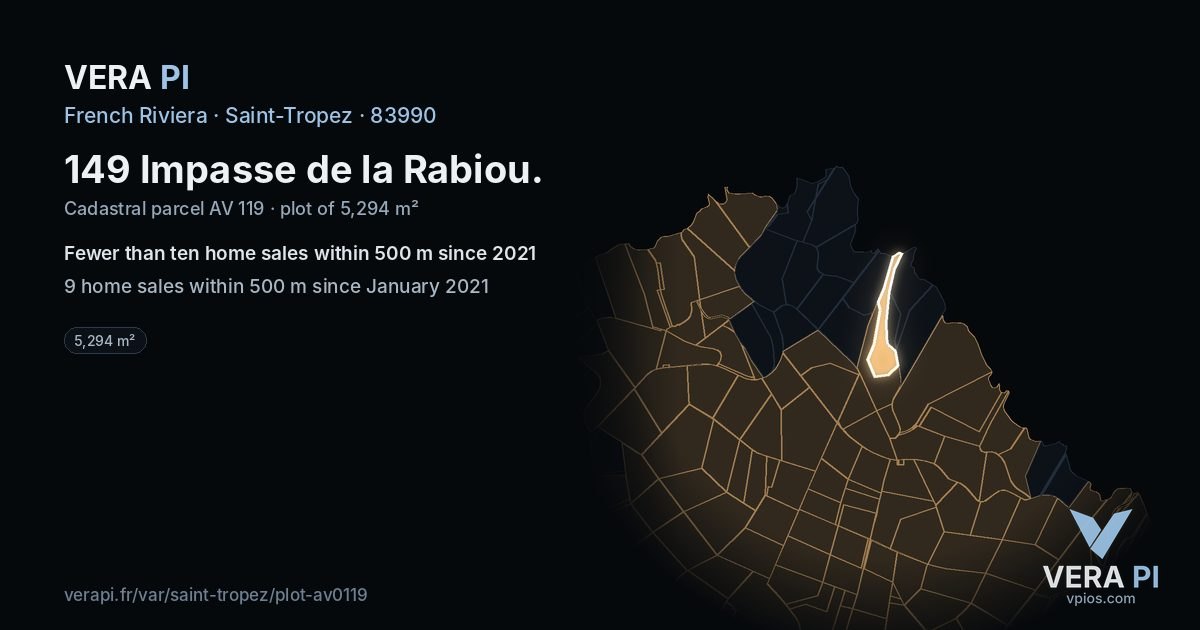 149 Impasse de la Rabiou, Saint-Tropez at night – the plot lit, the parcels around coloured by the prices near them