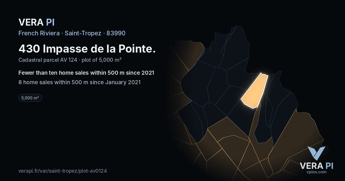 430 Impasse de la Pointe, Saint-Tropez at night – the plot lit, the parcels around coloured by the prices near them