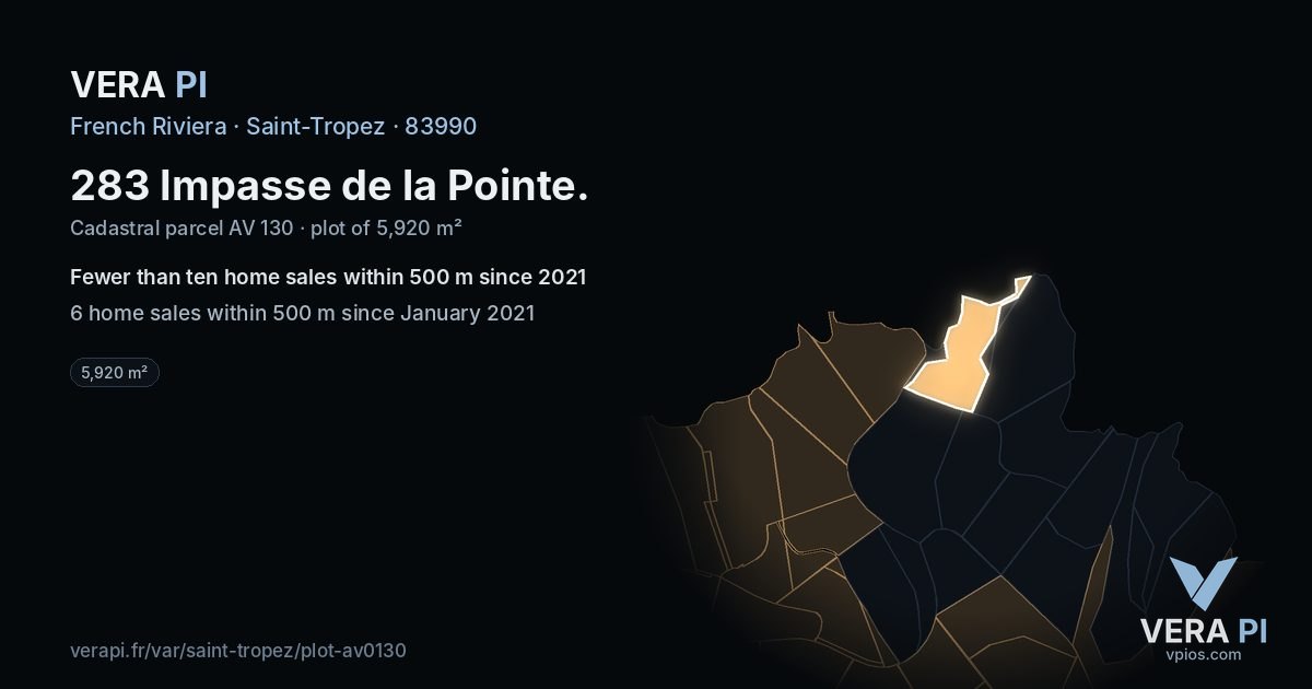 283 Impasse de la Pointe, Saint-Tropez at night – the plot lit, the parcels around coloured by the prices near them