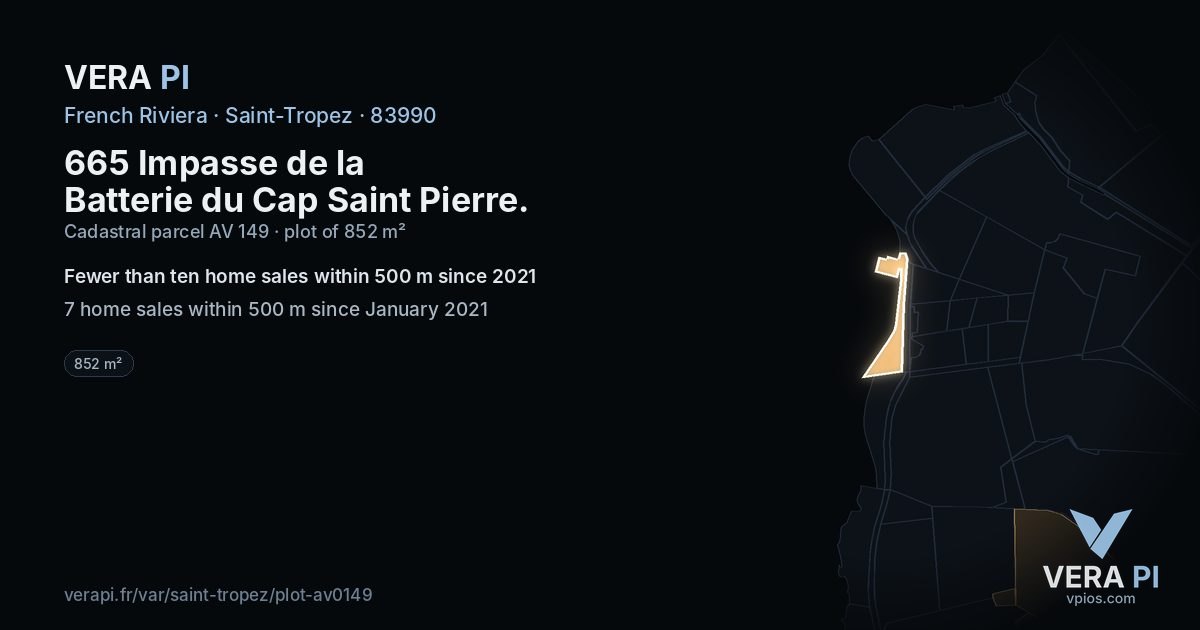 665 Impasse de la Batterie du Cap Saint Pierre, Saint-Tropez at night – the plot lit, the parcels around coloured by the prices near them