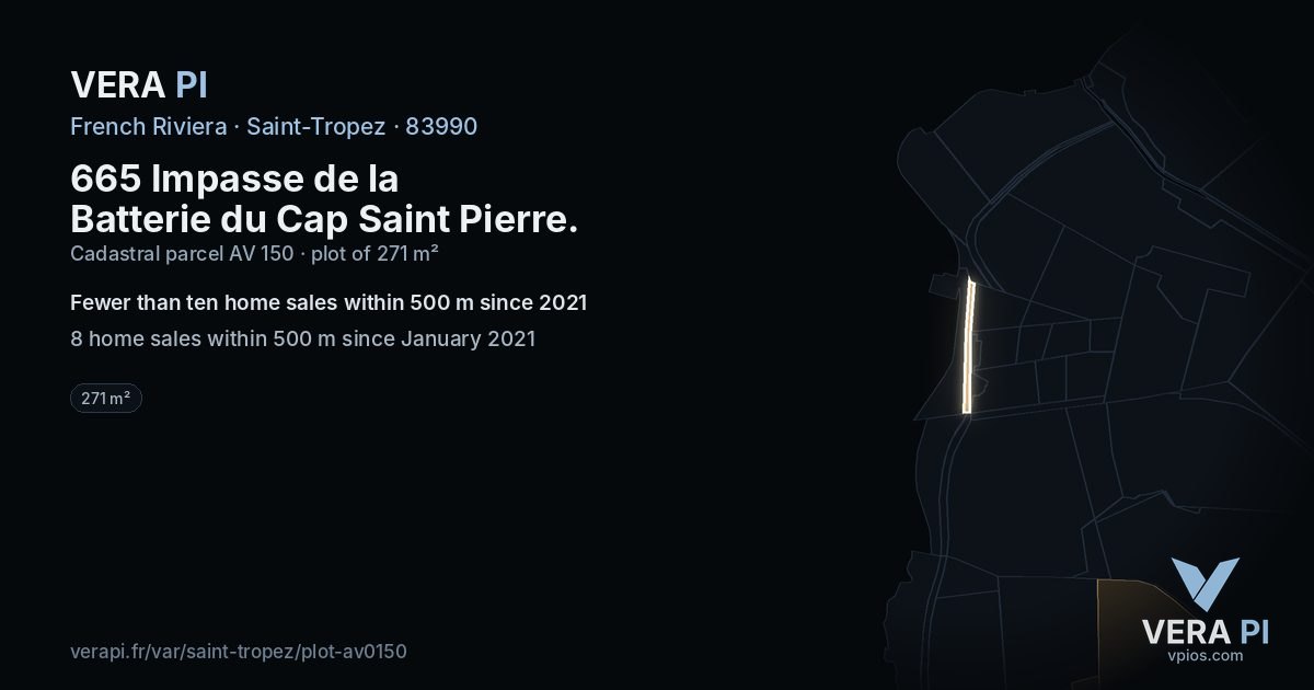 665 Impasse de la Batterie du Cap Saint Pierre, Saint-Tropez at night – the plot lit, the parcels around coloured by the prices near them