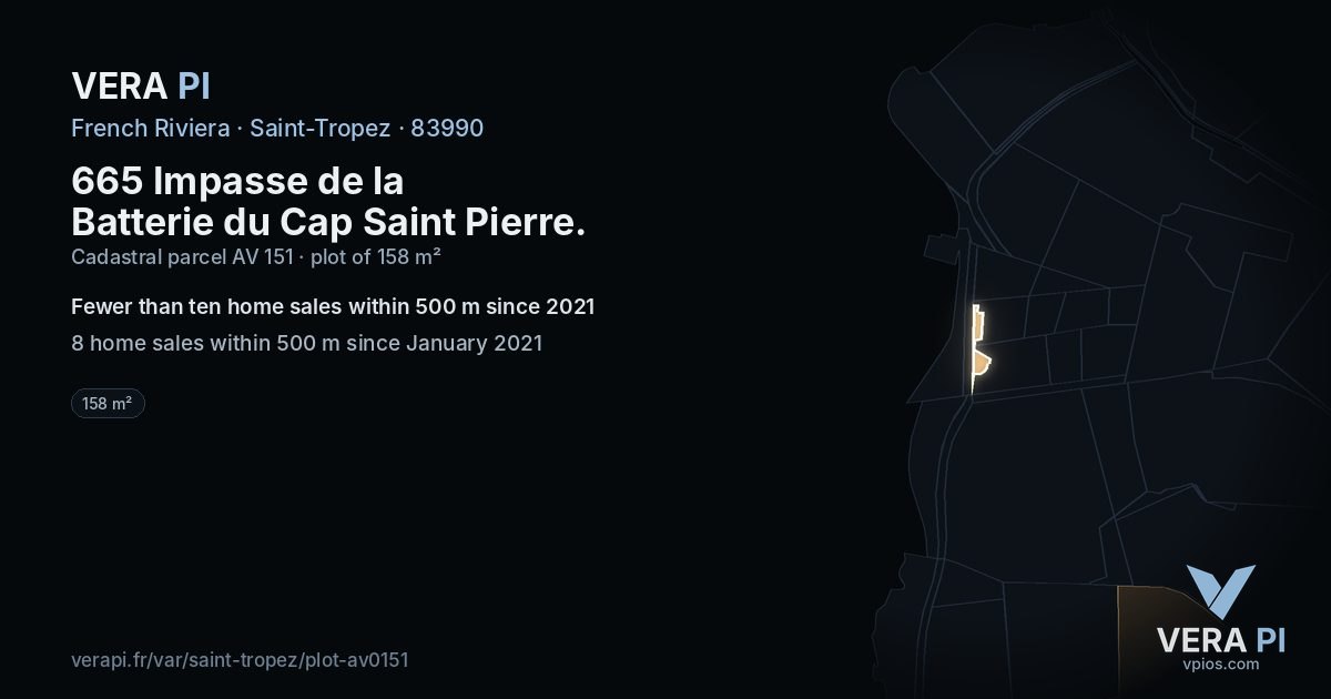665 Impasse de la Batterie du Cap Saint Pierre, Saint-Tropez at night – the plot lit, the parcels around coloured by the prices near them