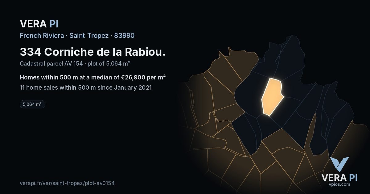 334 Corniche de la Rabiou, Saint-Tropez at night – the plot lit, the parcels around coloured by the prices near them
