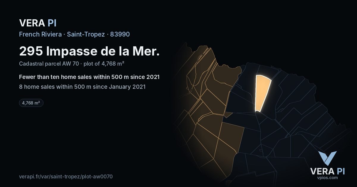 295 Impasse de la Mer, Saint-Tropez at night – the plot lit, the parcels around coloured by the prices near them