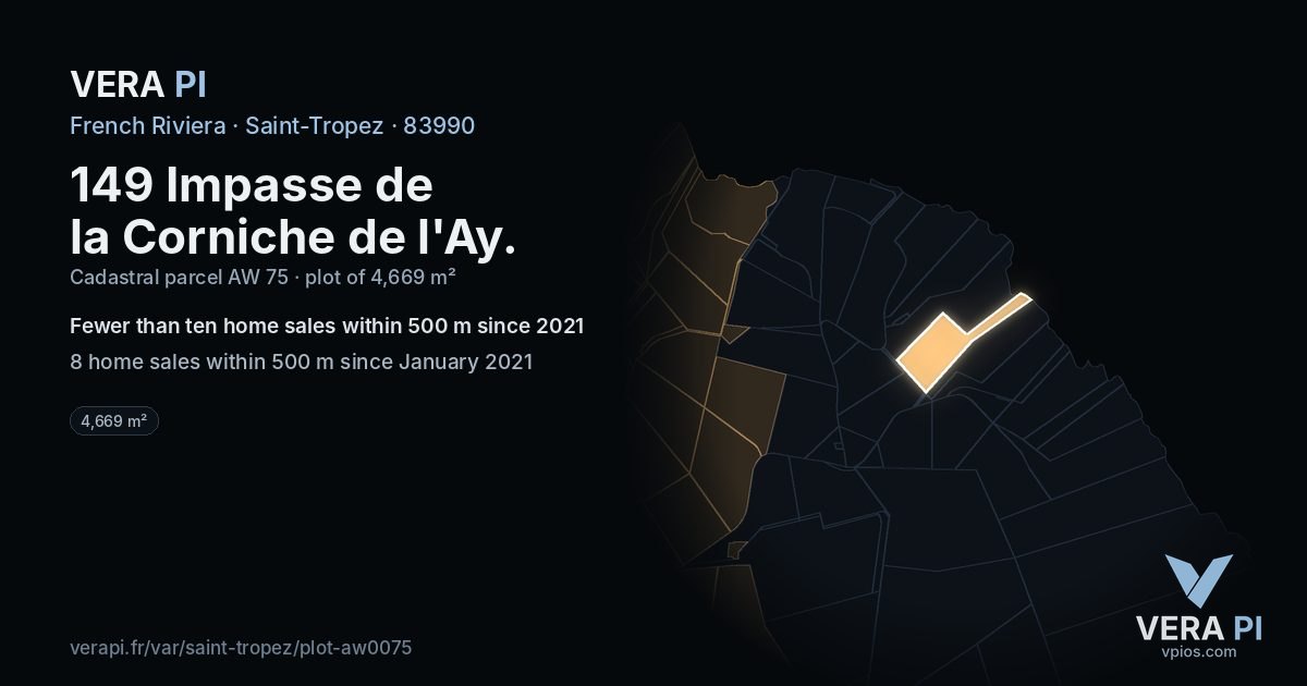149 Impasse de la Corniche de l'Ay, Saint-Tropez at night – the plot lit, the parcels around coloured by the prices near them
