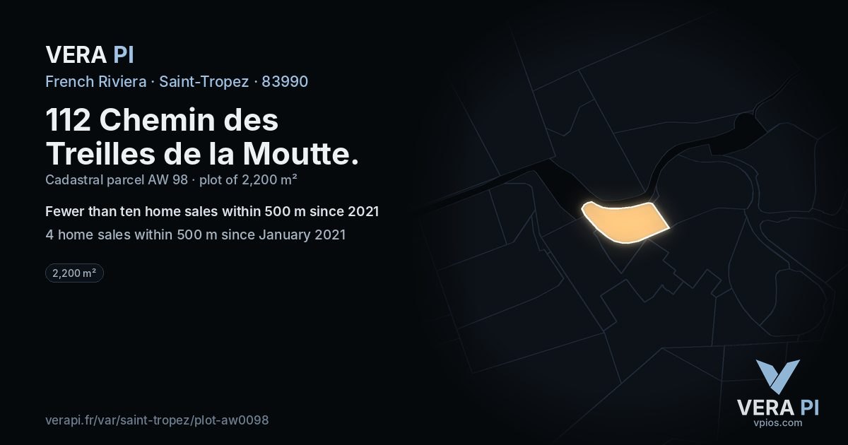 112 Chemin des Treilles de la Moutte, Saint-Tropez at night – the plot lit, the parcels around coloured by the prices near them