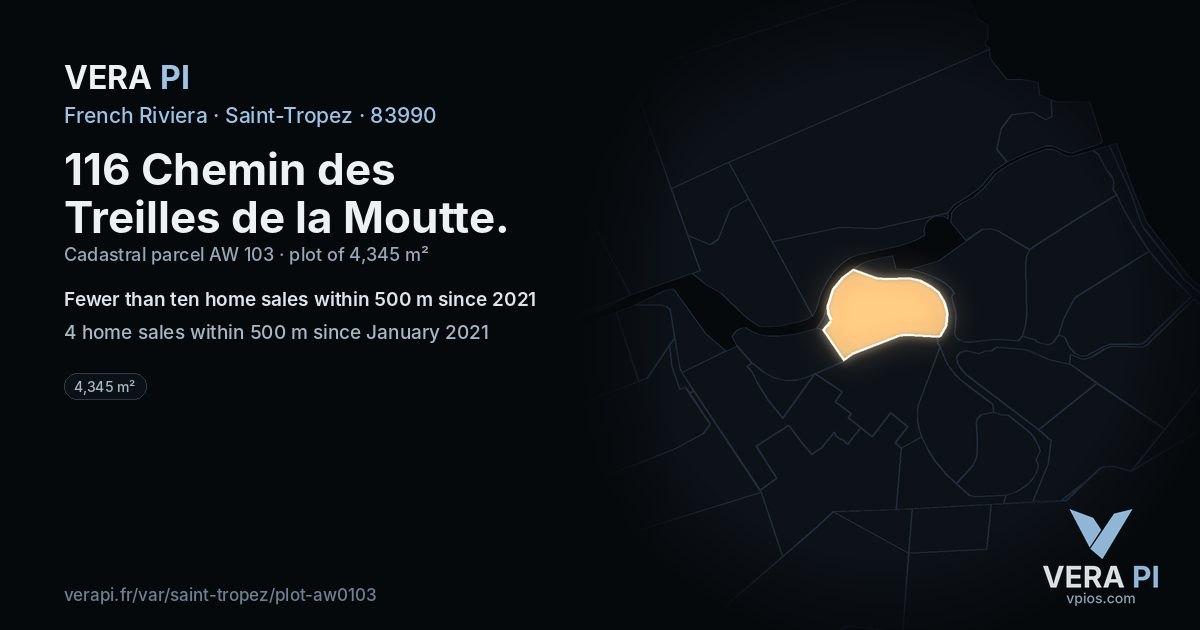 116 Chemin des Treilles de la Moutte, Saint-Tropez at night – the plot lit, the parcels around coloured by the prices near them