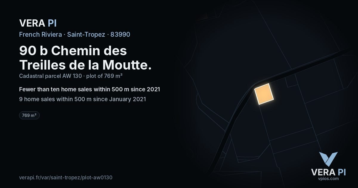 90 b Chemin des Treilles de la Moutte, Saint-Tropez at night – the plot lit, the parcels around coloured by the prices near them
