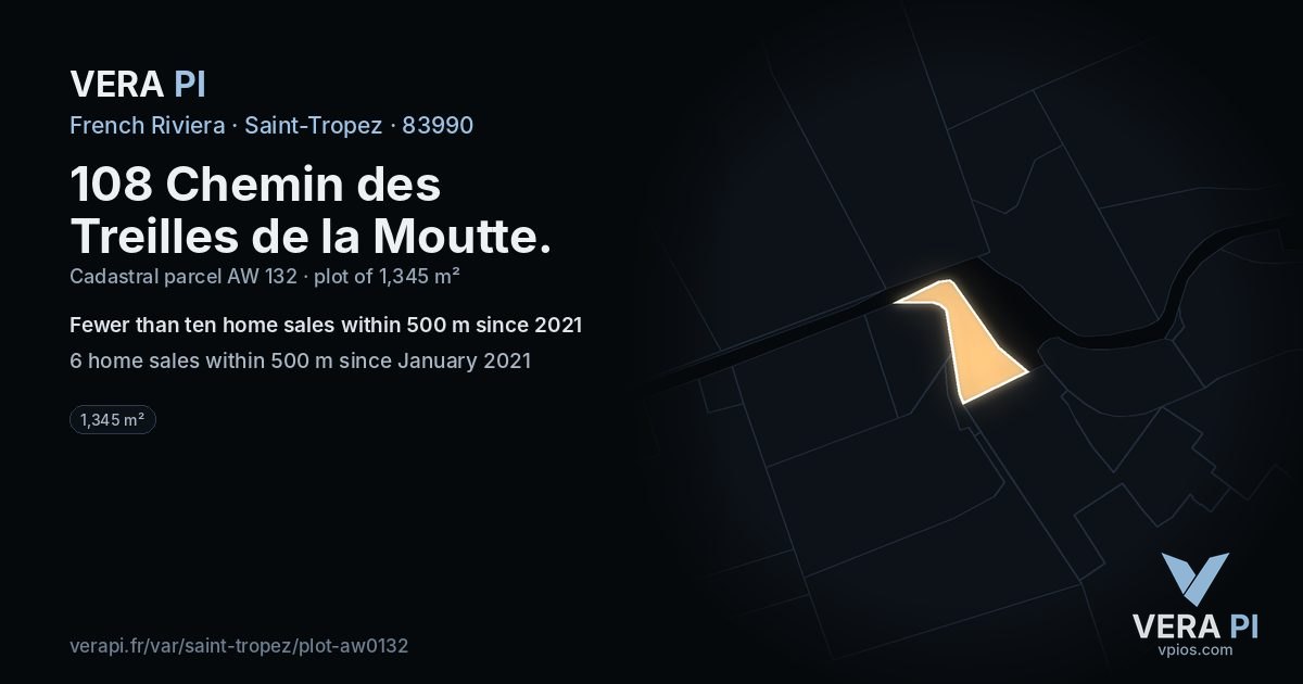 108 Chemin des Treilles de la Moutte, Saint-Tropez at night – the plot lit, the parcels around coloured by the prices near them