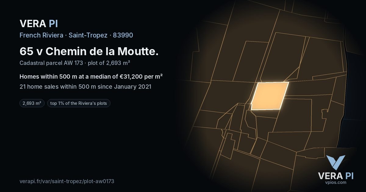65 v Chemin de la Moutte, Saint-Tropez at night – the plot lit, the parcels around coloured by the prices near them