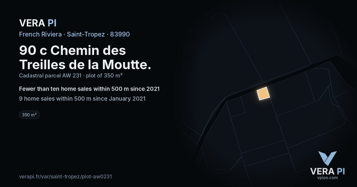 90 c Chemin des Treilles de la Moutte, Saint-Tropez at night – the plot lit, the parcels around coloured by the prices near them