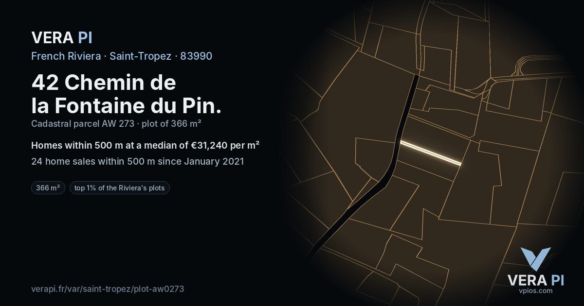 42 Chemin de la Fontaine du Pin, Saint-Tropez at night – the plot lit, the parcels around coloured by the prices near them