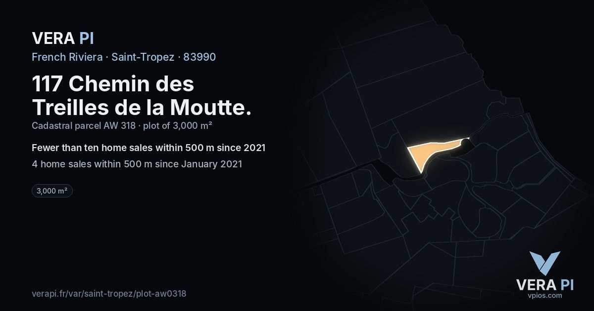 117 Chemin des Treilles de la Moutte, Saint-Tropez at night – the plot lit, the parcels around coloured by the prices near them