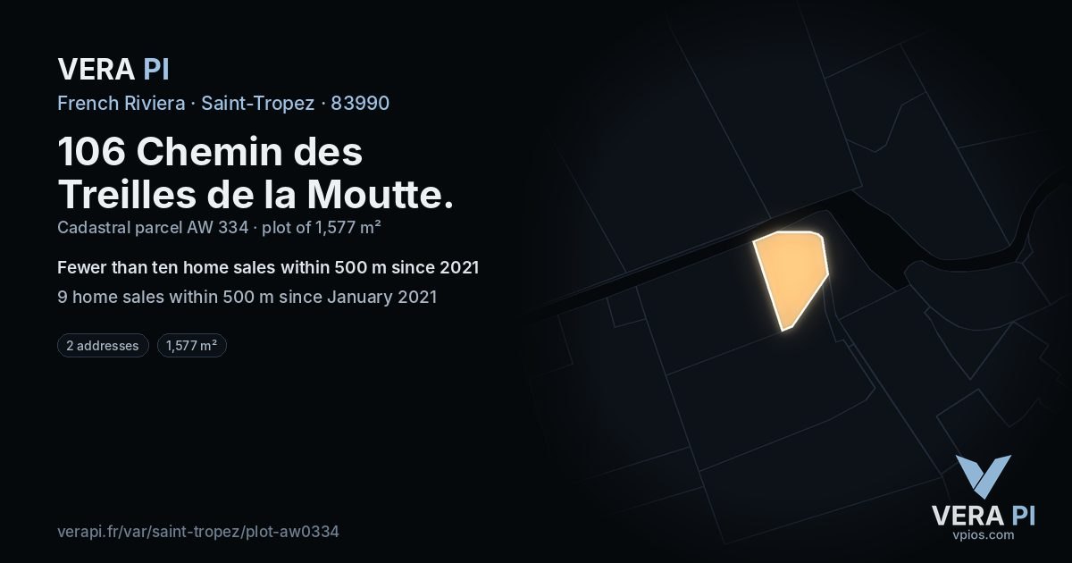 106 Chemin des Treilles de la Moutte, Saint-Tropez at night – the plot lit, the parcels around coloured by the prices near them