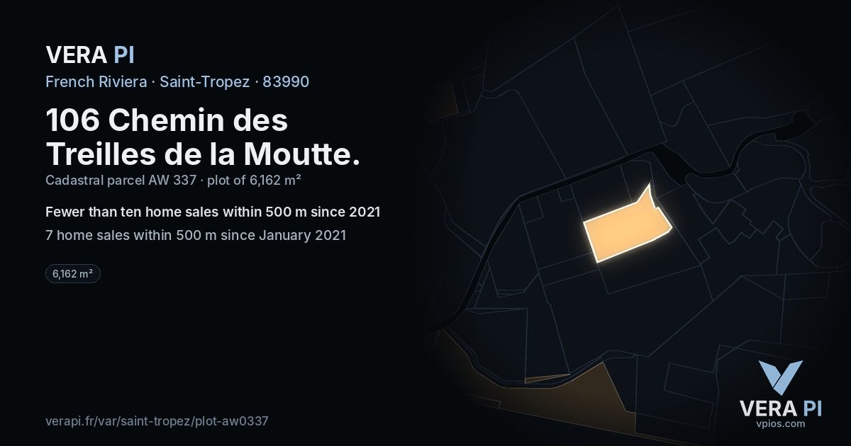 106 Chemin des Treilles de la Moutte, Saint-Tropez at night – the plot lit, the parcels around coloured by the prices near them