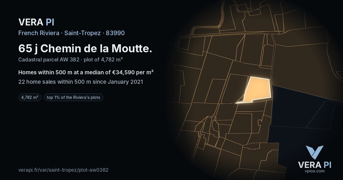65 j Chemin de la Moutte, Saint-Tropez at night – the plot lit, the parcels around coloured by the prices near them