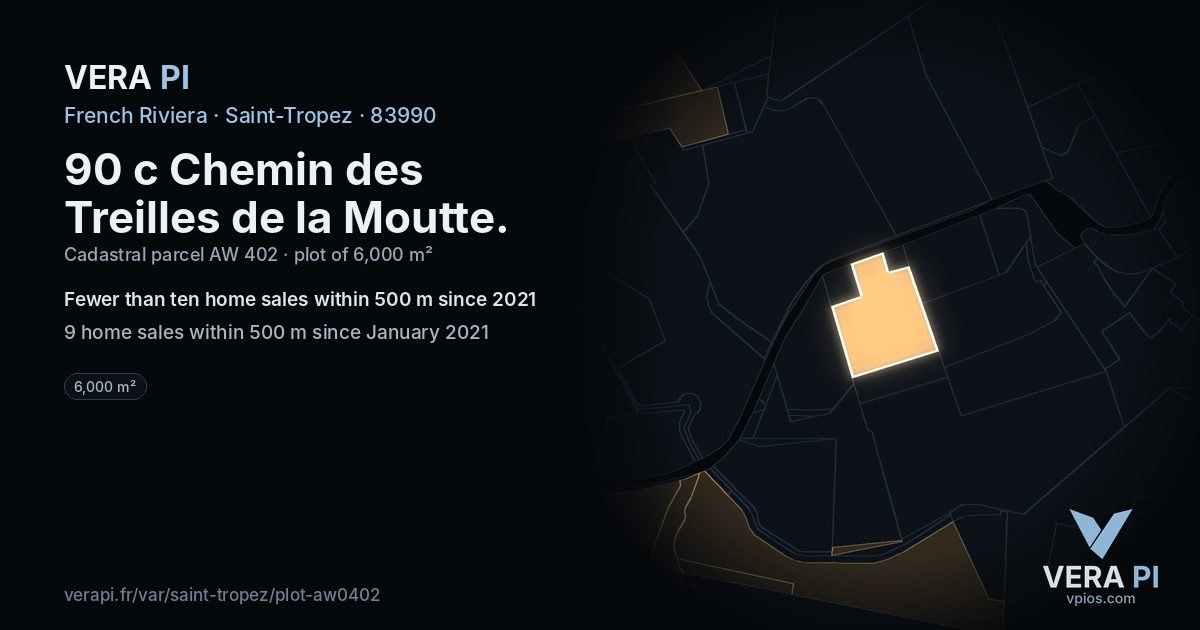 90 c Chemin des Treilles de la Moutte, Saint-Tropez at night – the plot lit, the parcels around coloured by the prices near them