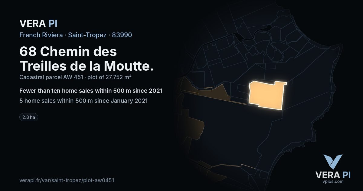 68 Chemin des Treilles de la Moutte, Saint-Tropez at night – the plot lit, the parcels around coloured by the prices near them
