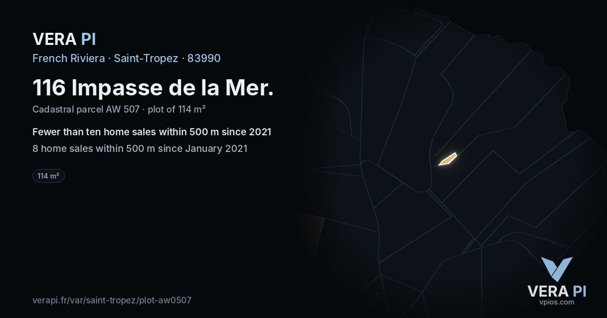116 Impasse de la Mer, Saint-Tropez at night – the plot lit, the parcels around coloured by the prices near them
