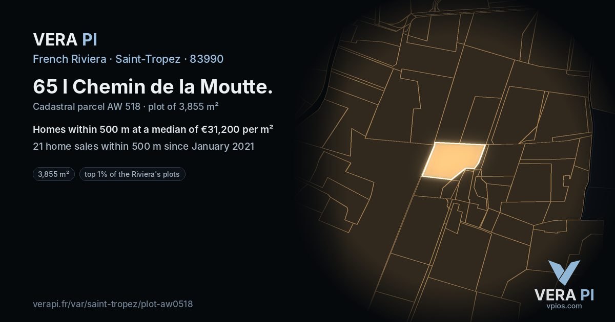 65 l Chemin de la Moutte, Saint-Tropez at night – the plot lit, the parcels around coloured by the prices near them