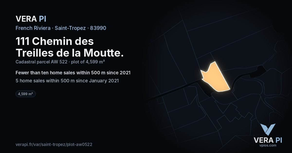 111 Chemin des Treilles de la Moutte, Saint-Tropez at night – the plot lit, the parcels around coloured by the prices near them